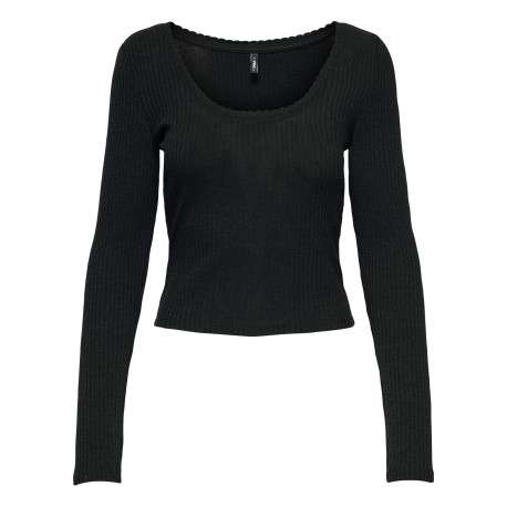 T-shirt noir uni pourvu d'un col rond et de manches longues