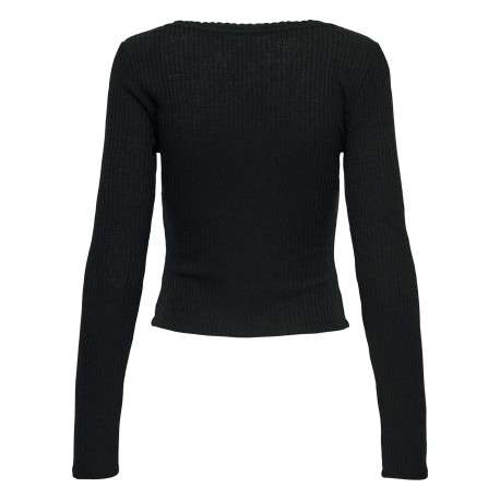 T-shirt noir uni pourvu d'un col rond et de manches longues - Image 2