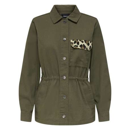 Blouson en coton kaki pourvu d'un col à rabats et d'une boutonnière argentée