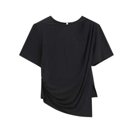 Top manches courtes noir uni avec une coupe droite et un col rond