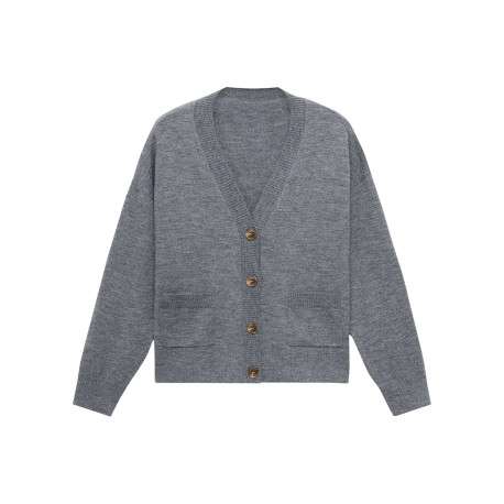 Gilet gris col v pourvu d'une coupe droite et de manches longues