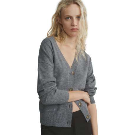 Gilet gris col v pourvu d'une coupe droite et de manches longues - Image 2