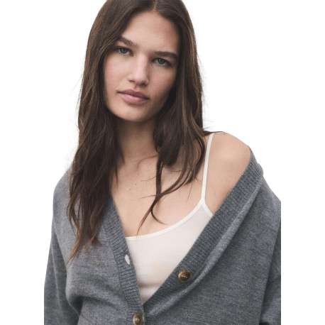 Gilet gris col v pourvu d'une coupe droite et de manches longues - Image 4