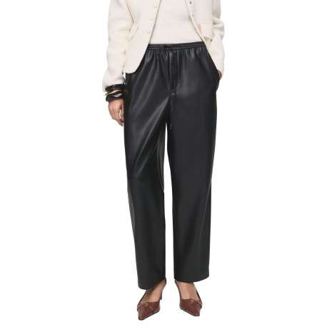 Pantalon chino noir en simili cuir pourvu d'une taille élastiquée - Image 2