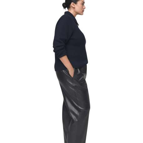 Pantalon chino noir en simili cuir pourvu d'une taille élastiquée - Image 7