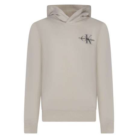 Sweat en coton beige uni avec un col à capuche et imprimé logo