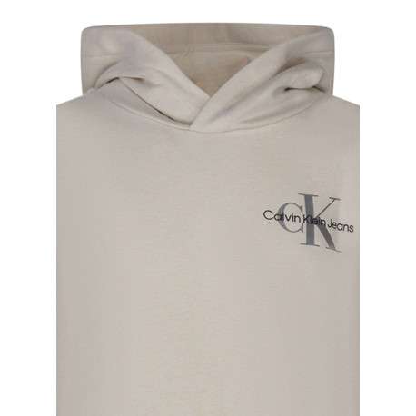 Sweat en coton beige uni avec un col à capuche et imprimé logo - Image 3