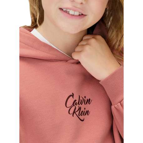 Sweat en coton rose uni avec une coupe ajustée et un col à capuche - Image 5