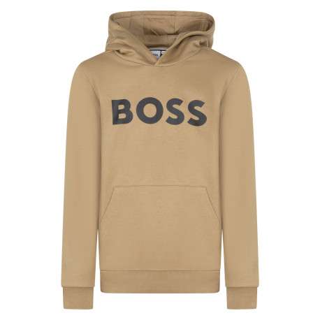 Sweat en coton camel à coupe droite avec un col à capuche et logo imprimé