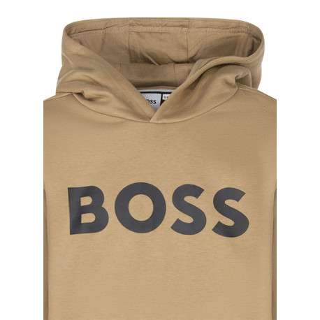 Sweat en coton camel à coupe droite avec un col à capuche et logo imprimé - Image 3