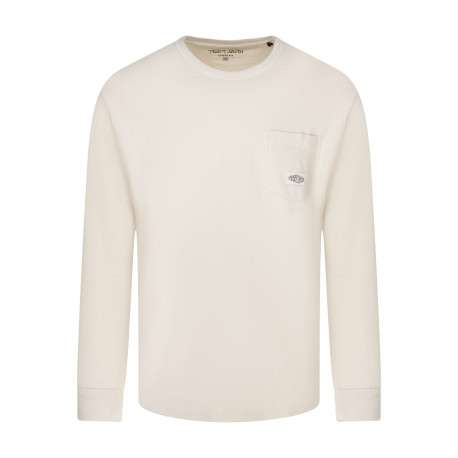 T-shirt écru uni en coton avec une coupe droite et un col rond - Image 3