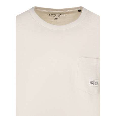 T-shirt écru uni en coton avec une coupe droite et un col rond - Image 5