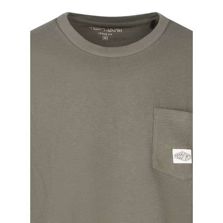 T-shirt kaki uni en coton avec une coupe droite et un col rond - Image 3
