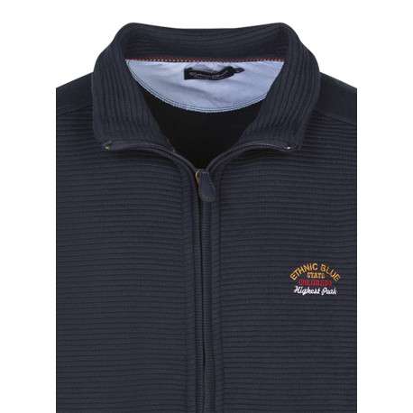 Sweat marine côtelé avec un col montant zippé et des manches longues - Image 3