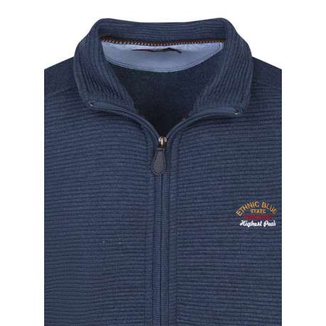 Sweat bleu côtelé avec un col montant zippé et des manches longues - Image 3