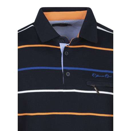 Sweat marine à rayures avec une coupe droite et un col polo - Image 3