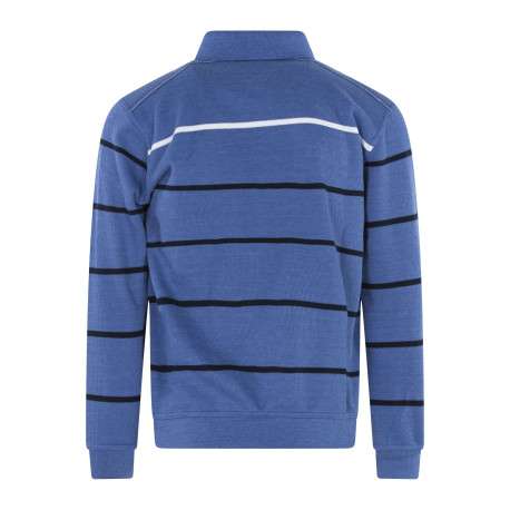Sweat bleu à rayure avec une coupe droite et un col polo à boutons - Image 2