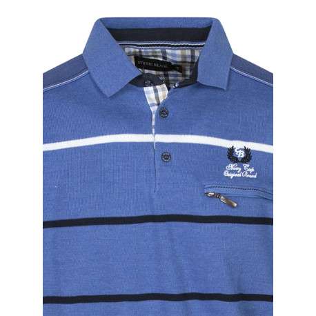 Sweat bleu à rayure avec une coupe droite et un col polo à boutons - Image 3