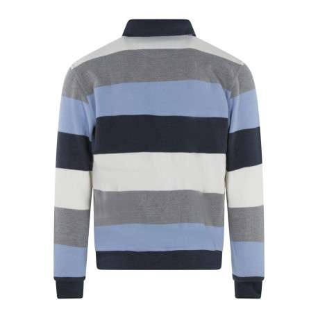 Sweat à rayures bleues, grises et blanches avec un col polo à boutons - Image 2