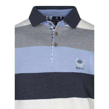 Sweat à rayures bleues, grises et blanches avec un col polo à boutons - Image 3