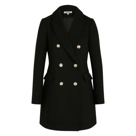 Manteau noir effet lainage pourvu d'un col tailleur et de manches longues