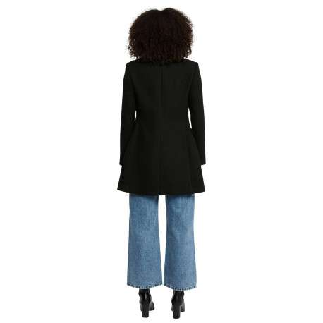 Manteau noir effet lainage pourvu d'un col tailleur et de manches longues - Image 3
