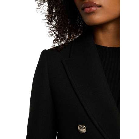 Manteau noir effet lainage pourvu d'un col tailleur et de manches longues - Image 4