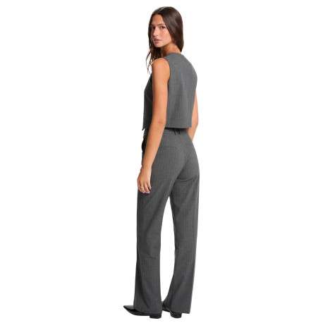 Pantalon Chino gris rayé coupe bootcut pourvu de passants pour la ceinture - Image 3