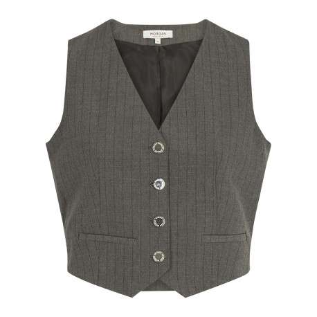 Gilet gris sans manches rayé pourvu d'un col v et de boutons