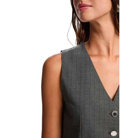 Gilet gris sans manches rayé pourvu d'un col v et de boutons - Image 4