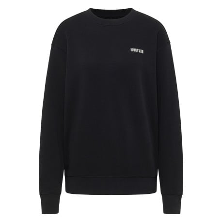 Sweat coton noir à imprimé avec un col rond et des manches longues