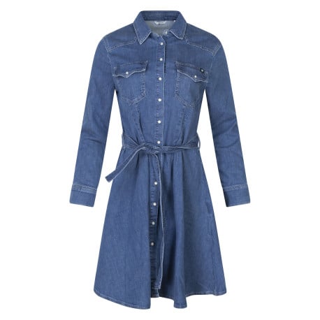 Robe jean en coton avec une coupe patineuse et un col à rabats