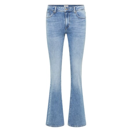 Jean en coton indigo délavé avec une coupe bootcut à zip et à bouton