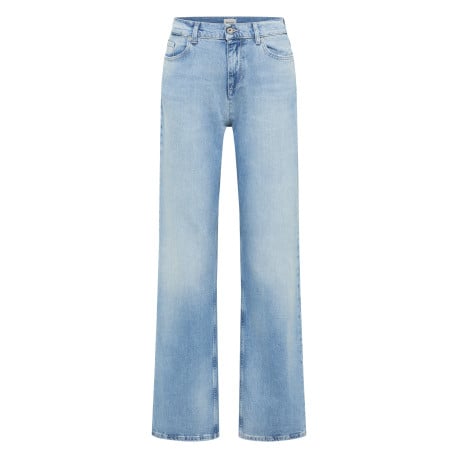 Jean en coton mélangé stone coupe flare avec un zip et un bouton