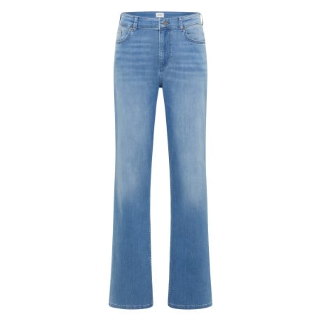 Jean en coton mélangé indigo à coupe droite avec un zip et un bouton