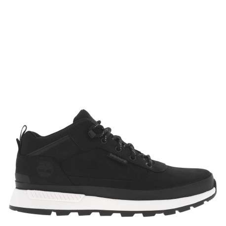 Sneakers en cuir noires à talon plat avec des lacets ronds et logo embossé