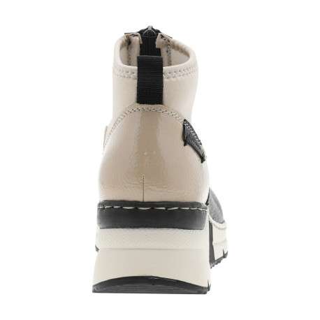 Boots noir et beige à talon semi-compensée avec un zip central - Image 7