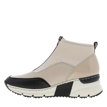 Boots noir et beige à talon semi-compensée avec un zip central - Image 3