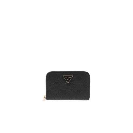 Portefeuille noir avec monogrammes embossés et logo métallique