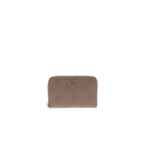 Portefeuille taupe avec monogrammes embossés et logo métallique