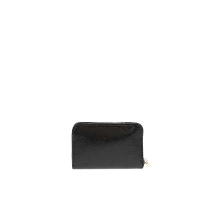 Portefeuille noir vernis fermeture zippée dorée avec un logo métallique - Image 2