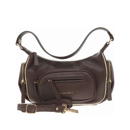 Sac porté épaule marron uni avec poches en relief sur le devant et les côtés