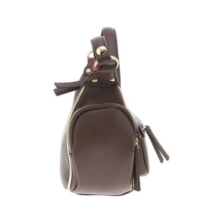 Sac porté épaule marron uni avec poches en relief sur le devant et les côtés - Image 2