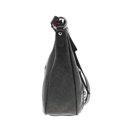 Sac noir uni bandouliere ajustable avec zip et logo gravé devant - Image 2