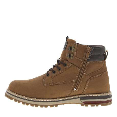 Bottines miel à talon plat avec un zip et des lacets ronds et logo embossé