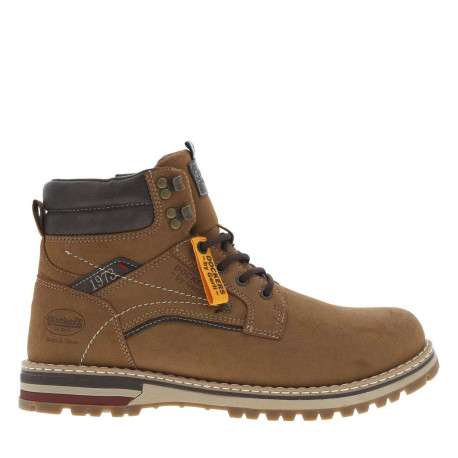 Bottines miel à talon plat avec un zip et des lacets ronds et logo embossé - Image 2