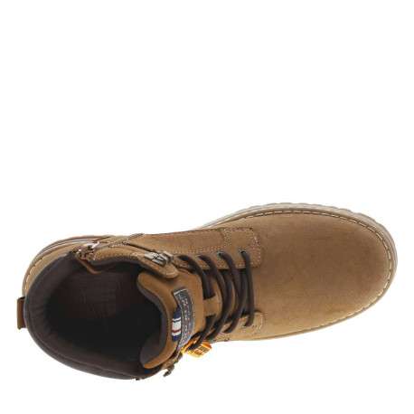 Bottines miel à talon plat avec un zip et des lacets ronds et logo embossé - Image 4