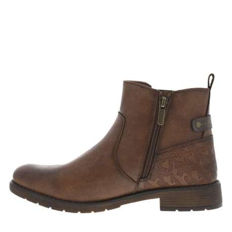 Boots cognac à talon décroché bas avec un zip et un soufflet élastiqué