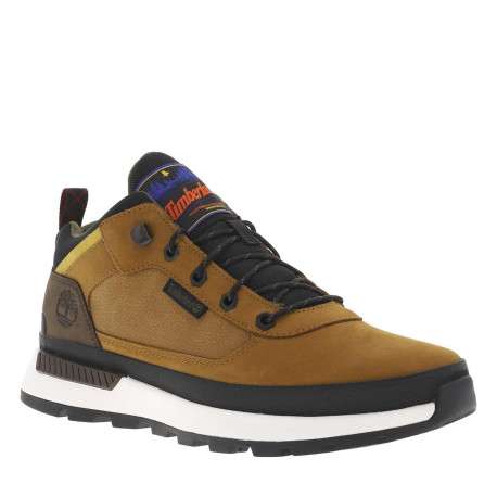 Sneakers en cuir brunes à talon plat avec des lacets ronds avec logo embossé - Image 4