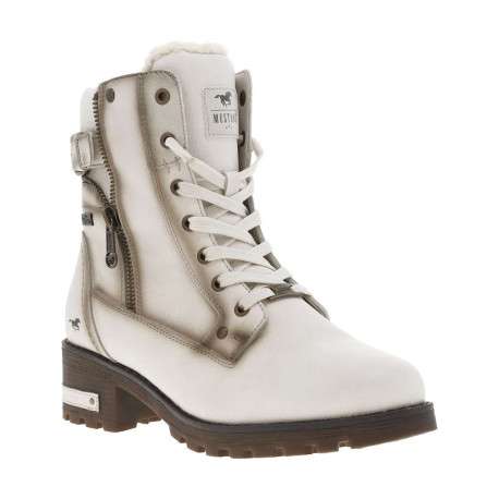 Bottines blanc cassé à talon décroché moyen avec des lacets et un zip latéral - Image 3